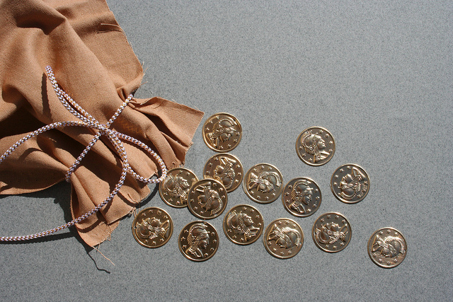 bag with roman coins