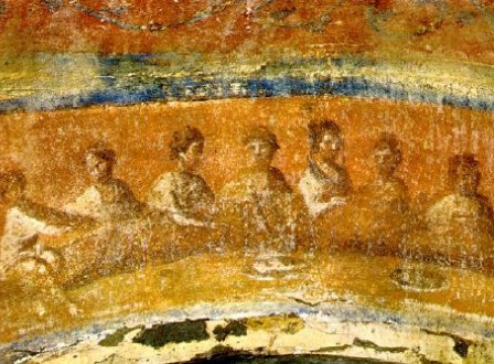 painting of fractio panis from Roman catacombs