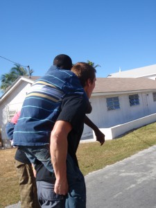 Student giving piggyback ride